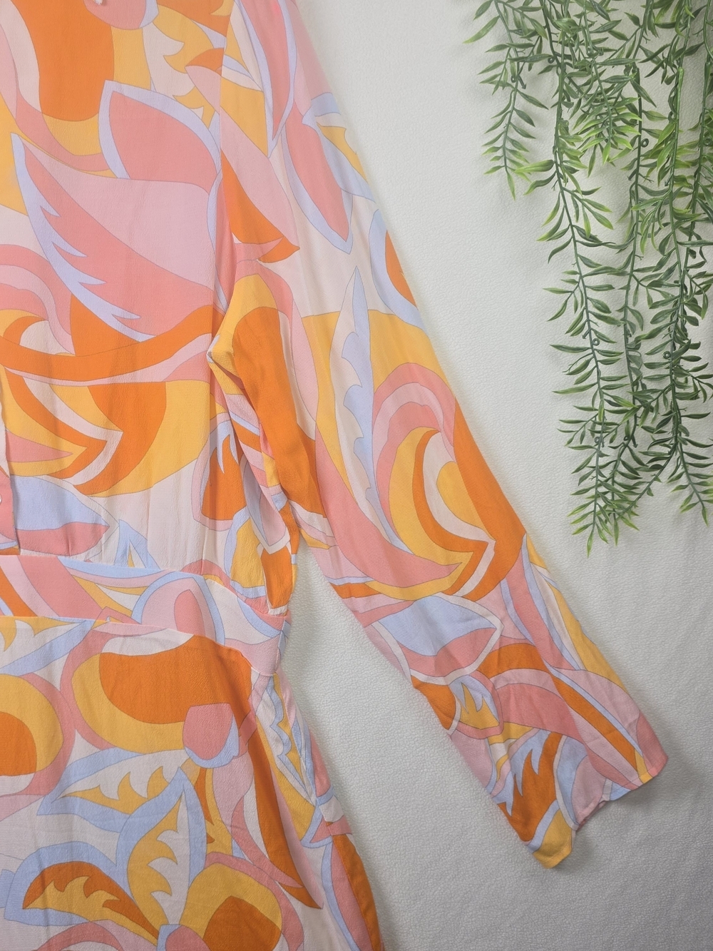 MANGO RETRO SWIRL PRINT MINI SHIRT DRESS PINK ORANGE CREAM PSYCHEDELIC 70S 8 - Picture 5 of 12